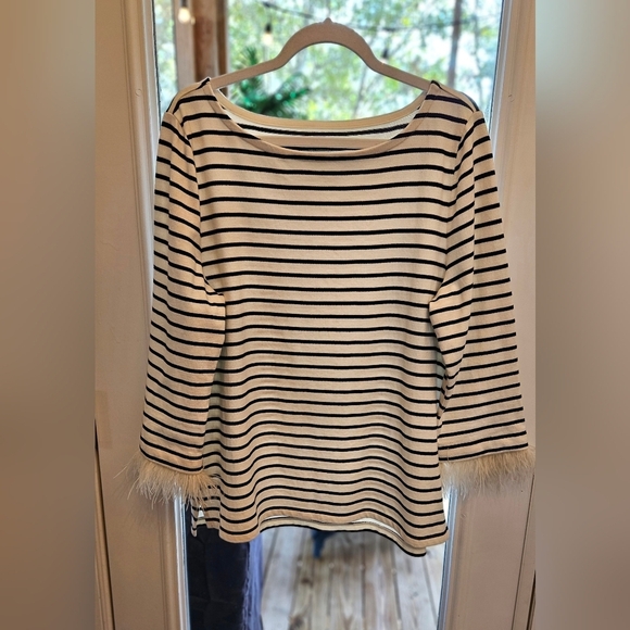Talbots Feather Cuff Bateau Neck Tee - Picture 3 of 5